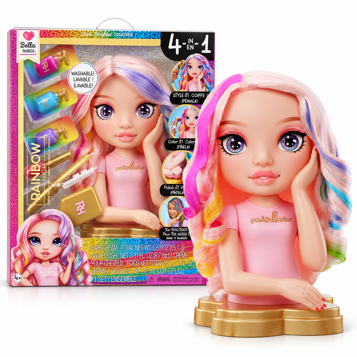 Rainbow High 120889 – Bella Parker Styling Head 4 in 1, Testa da Pettinare con Accessori