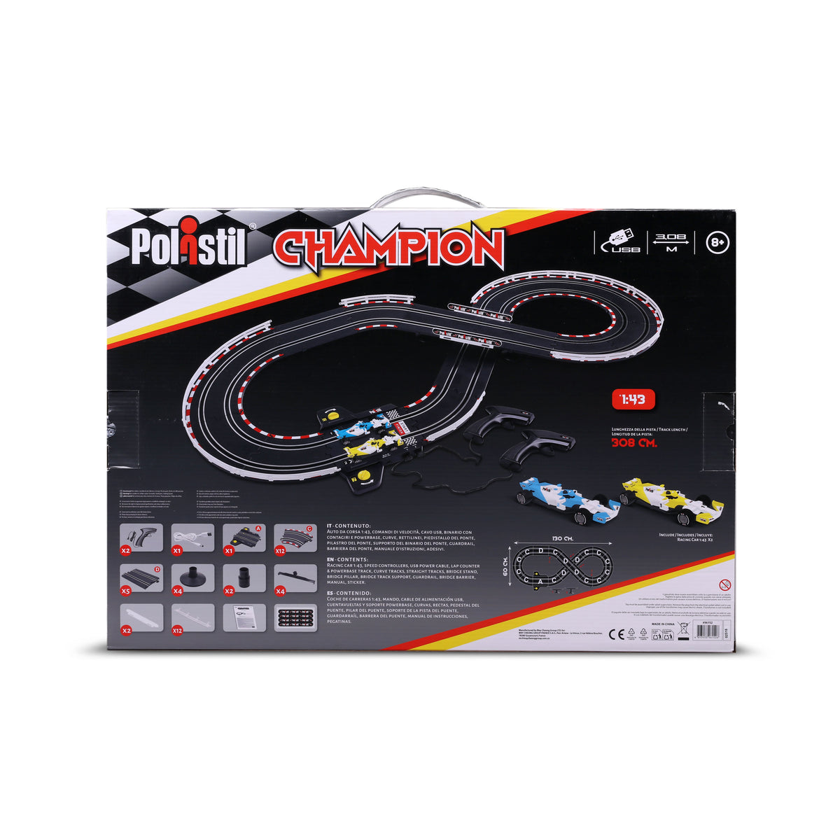Polistil Champion 96152 – Pista Elettrica 1:43 con 2 Auto da Corsa, Tracciato 3,08 m