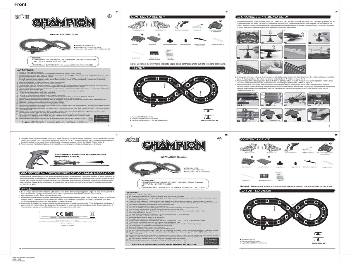 Polistil Champion 96152 – Pista Elettrica 1:43 con 2 Auto da Corsa, Tracciato 3,08 m