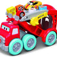 Bburago Junior 88623 – Racing Transporter, Camion Bisarca con 2 Auto Lamborghini e Formine