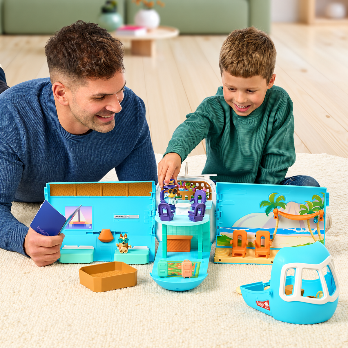 Bluey Aereo Trasformabile 3 in 1 – Playset con Resort e Barca Moose Toys