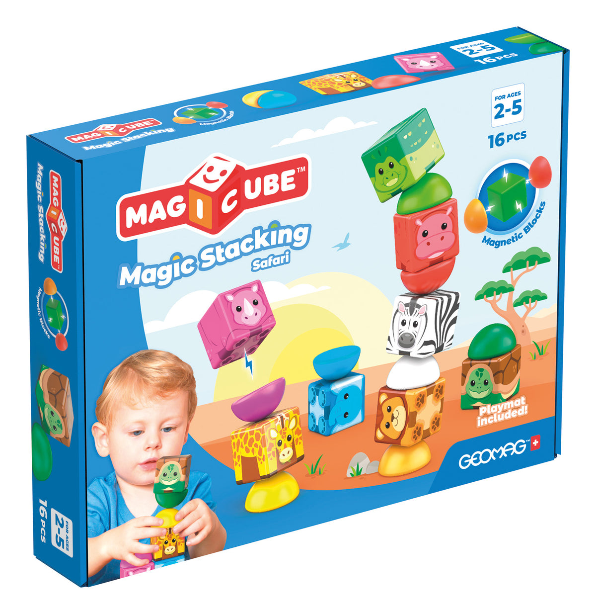 Geomag Magicube Stacking Safari – Costruzioni Magnetiche con Animali 16 Pezzi
