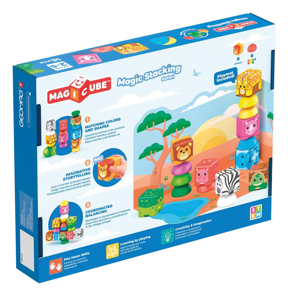 Geomag Magicube Stacking Safari – Costruzioni Magnetiche con Animali 16 Pezzi