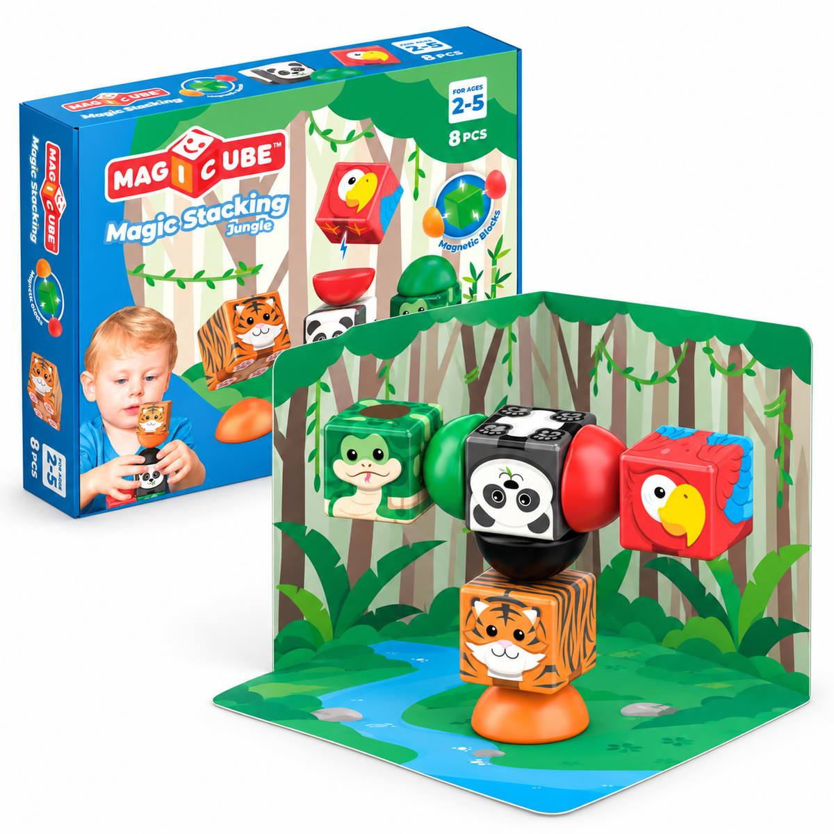 Geomag Magicube Stacking Jungle – Costruzioni Magnetiche Giungla 8 Pezzi