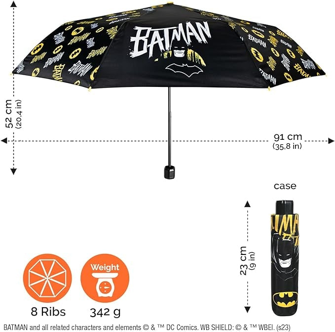 Perletti Kids Batman – Ombrello Pieghevole Manuale Antivento 91 cm