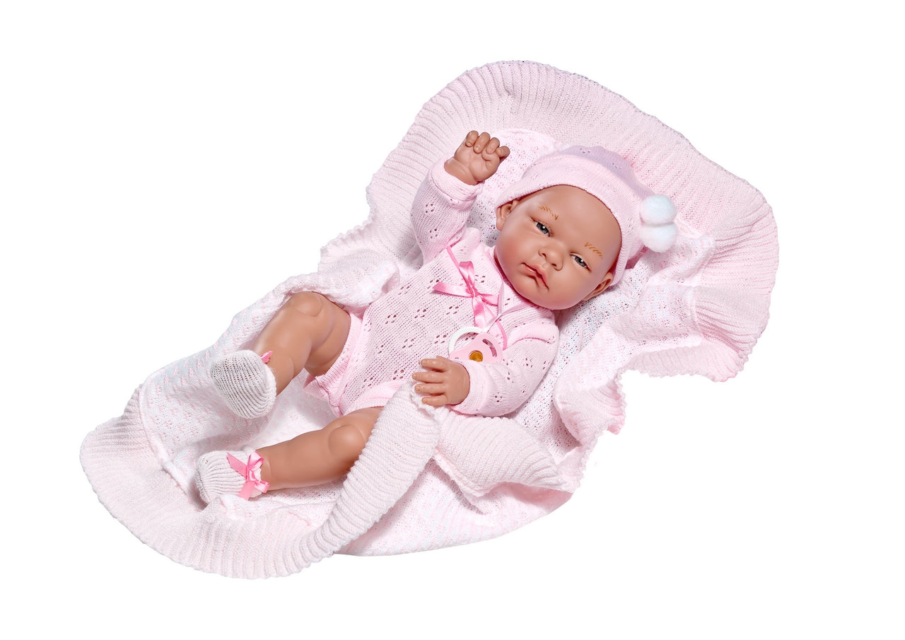 BAMBOLA CON COPERTA ROSA CM.42