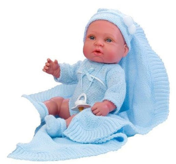 BAMBOLA CON COPERTINA AZZURRA 33CM
