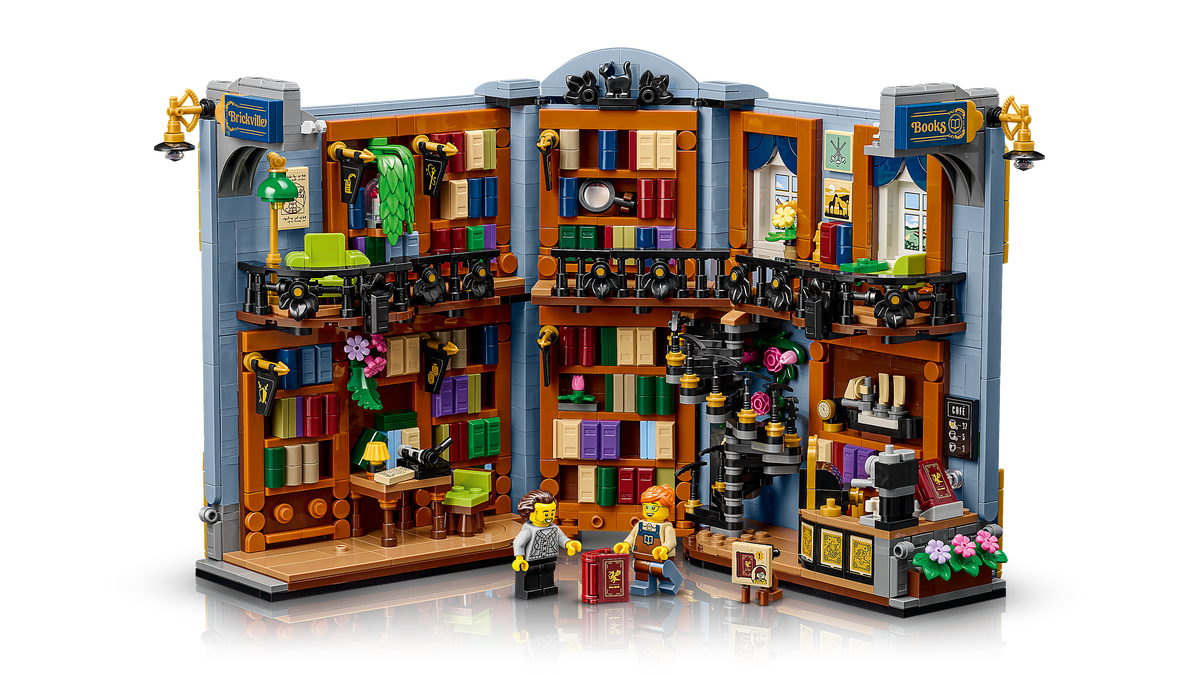 LEGO Icons 11379 Libreria: Book Nook, Reggilibri da Mensola Decorativo 3D per Adulti con 2 Minifigure, Idea Regalo Fai da Te