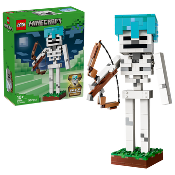 LEGO Minecraft 21594 Scheletro, Action Figure Giocattolo di Mob con Elmo di Diamante, Arco e Frecce, Base in Erba, Regalo 10+
