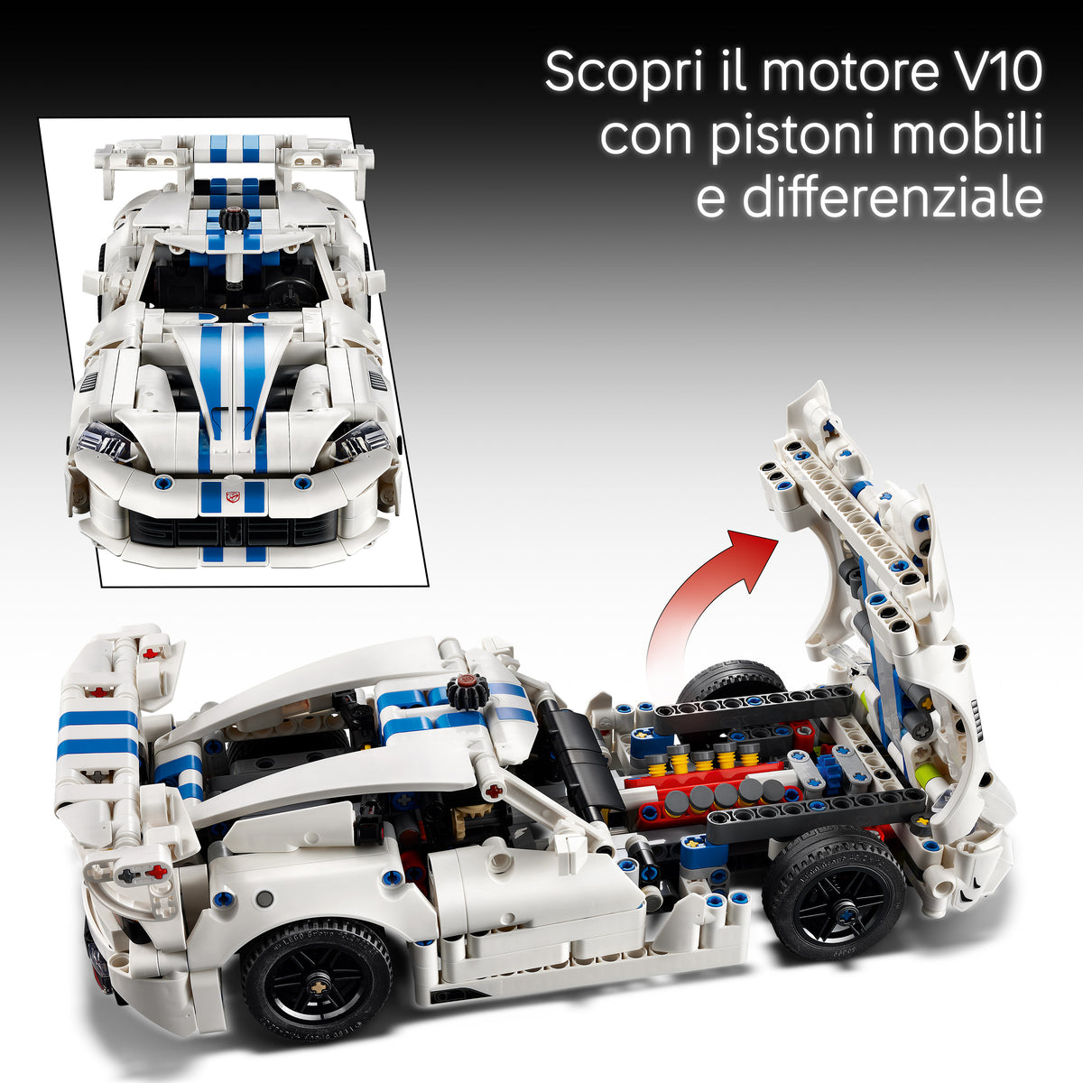 LEGO Technic 42234 Auto Sportiva Dodge Viper GTS-R, Macchina Giocattolo con Motore V10, Sterzo e Differenziale, Regalo da 10+
