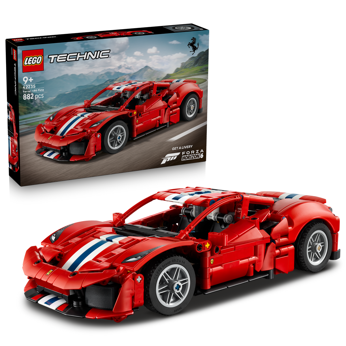 LEGO Technic 42235 Auto Ferrari 488 PISTA, Macchina Giocattolo con Motore V8, Sterzo e Differenziale, Regalo per Bambini 9+