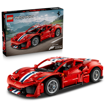 LEGO Technic 42235 Auto Ferrari 488 PISTA, Macchina Giocattolo con Motore V8, Sterzo e Differenziale, Regalo per Bambini 9+