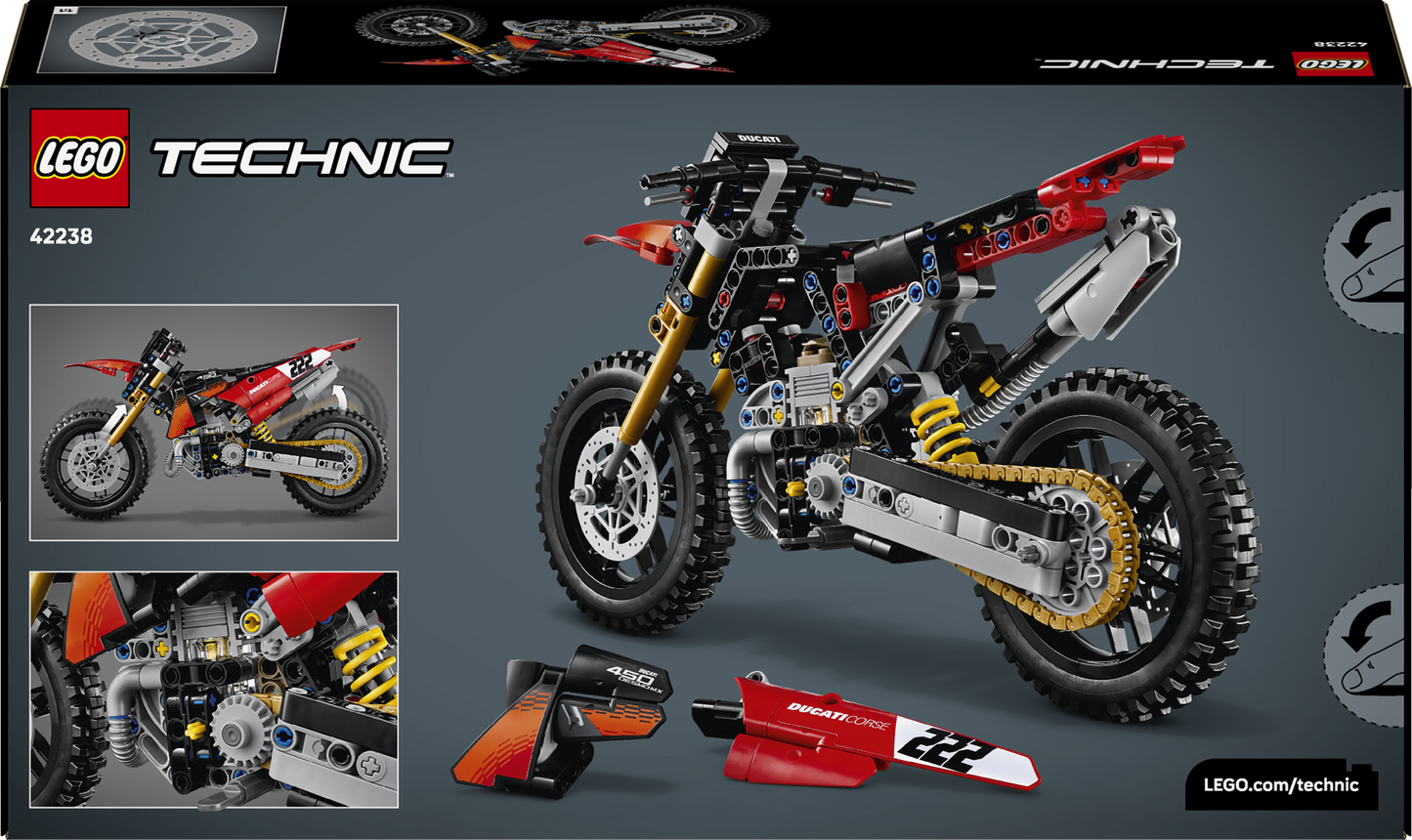 LEGO Technic 42238 Moto Ducati Desmo450 MX Factory, Kit di Modellismo con Moto Giocattolo da Collezione, Regalo Bambini 10+