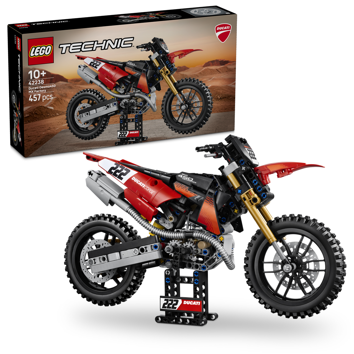 LEGO Technic 42238 Moto Ducati Desmo450 MX Factory, Kit di Modellismo con Moto Giocattolo da Collezione, Regalo Bambini 10+