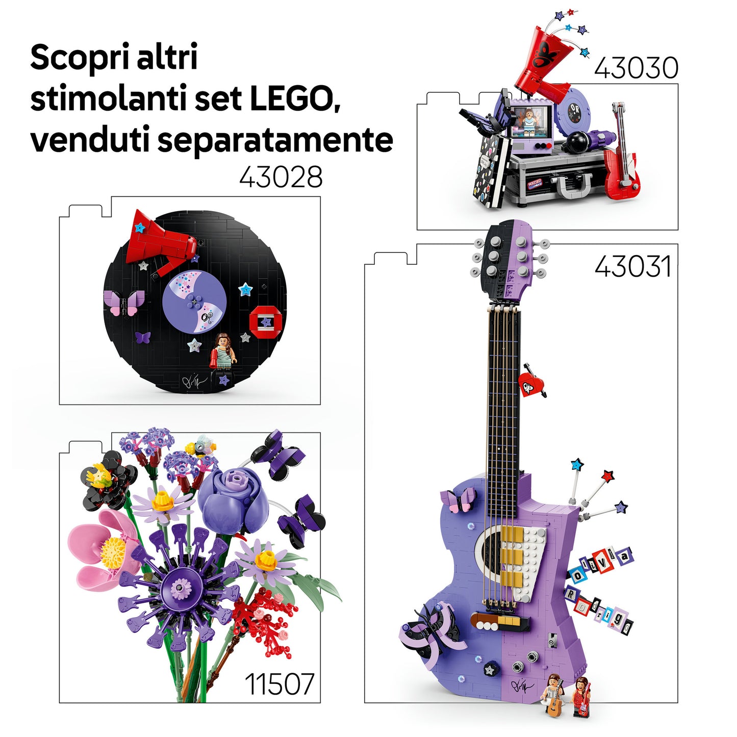 LEGO Editions 43029 La Mezzaluna del Concerto di Olivia Rodrigo, Kit con Giradischi, Vinile e Minifigure, Regalo da 14+ Anni