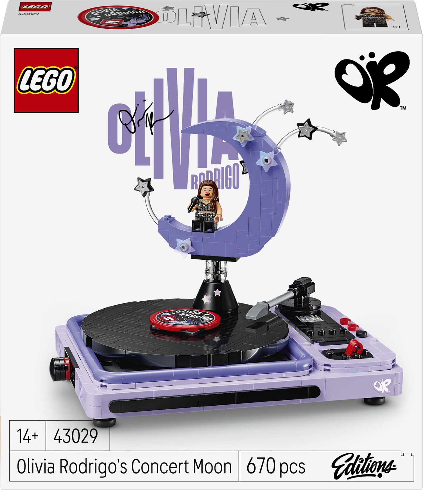 LEGO Editions 43029 La Mezzaluna del Concerto di Olivia Rodrigo, Kit con Giradischi, Vinile e Minifigure, Regalo da 14+ Anni