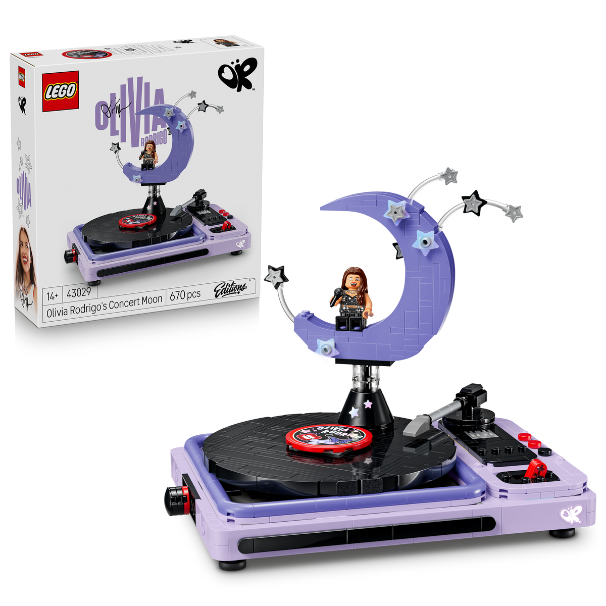LEGO Editions 43029 La Mezzaluna del Concerto di Olivia Rodrigo, Kit con Giradischi, Vinile e Minifigure, Regalo da 14+ Anni