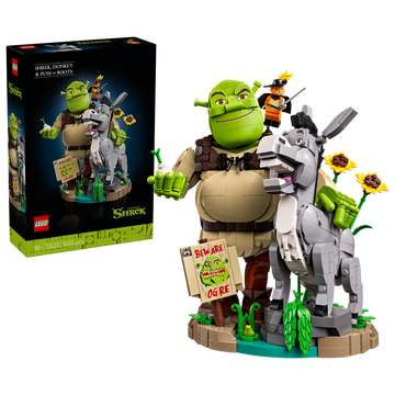 LEGO Shrek, Ciuchino e Gatto con gli Stivali - Kit Modellismo Cinematografico per Adulti - Set da Esposizione con 3 Personaggi - Decorazione per Scrivania o Mensola - Regalo per i Fan dei Film - 72423