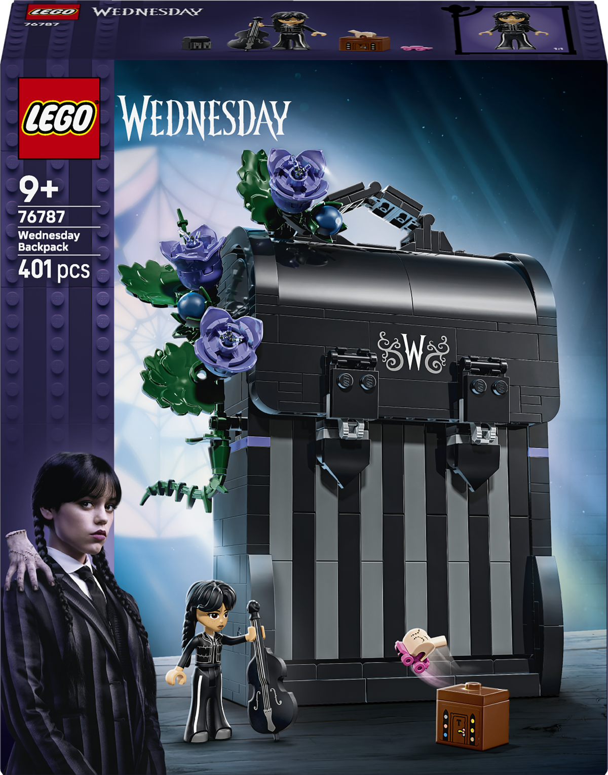 LEGO Wednesday 76787 Zaino di Mercoledì, Giocattolo con Portafoto, Mini Bambolina e Figura di Mano, Regalo per Bambini da 9+