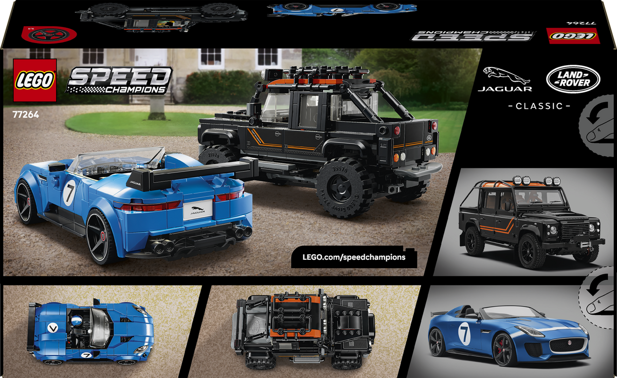 LEGO Speed Champions 77264 Jaguar Project 7 e Land Rover Defender, Set con 2 Macchine Giocattolo e 2 Minifigure, Regalo 10+