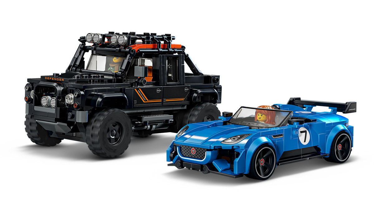 LEGO Speed Champions 77264 Jaguar Project 7 e Land Rover Defender, Set con 2 Macchine Giocattolo e 2 Minifigure, Regalo 10+
