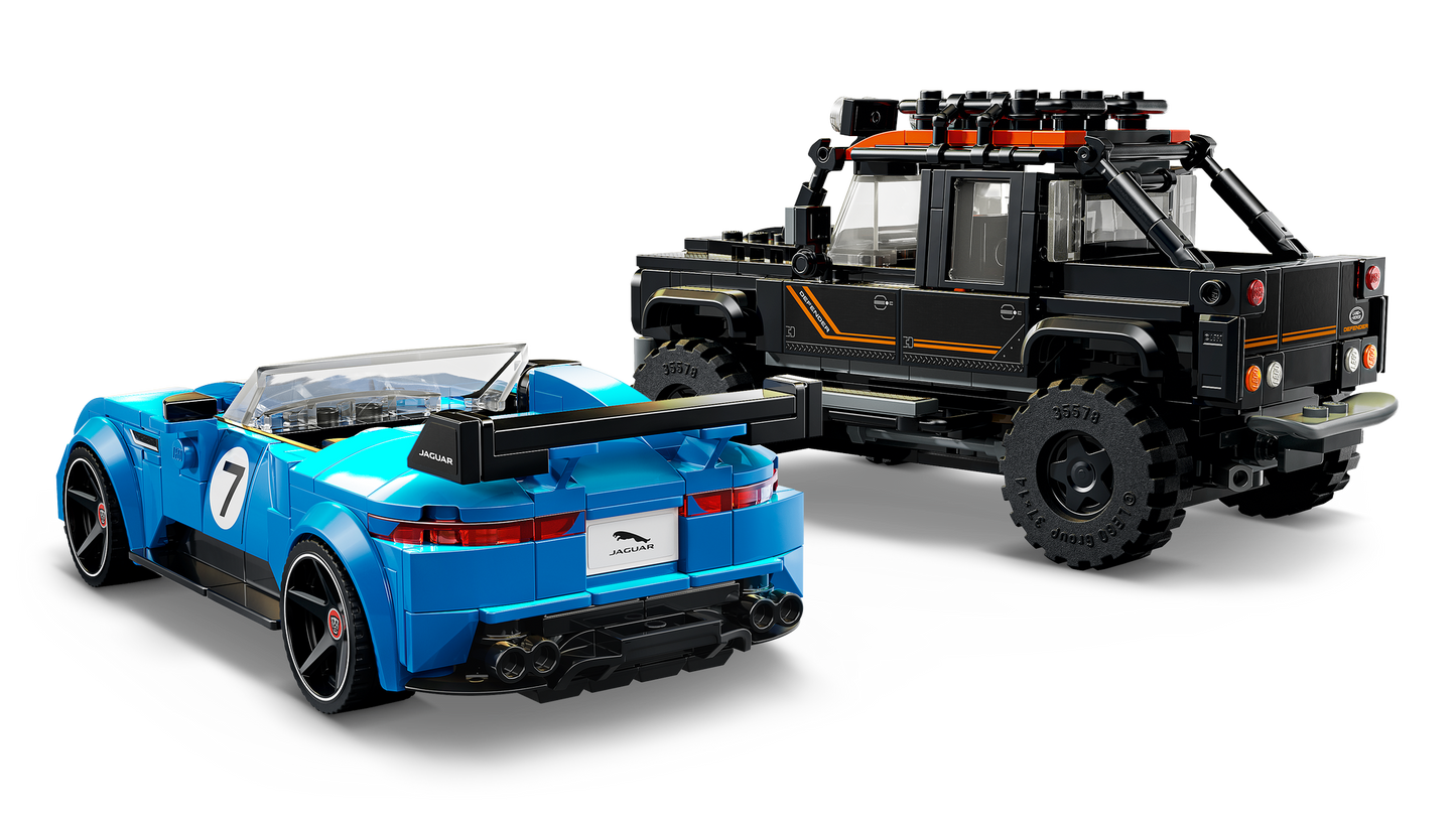 LEGO Speed Champions 77264 Jaguar Project 7 e Land Rover Defender, Set con 2 Macchine Giocattolo e 2 Minifigure, Regalo 10+