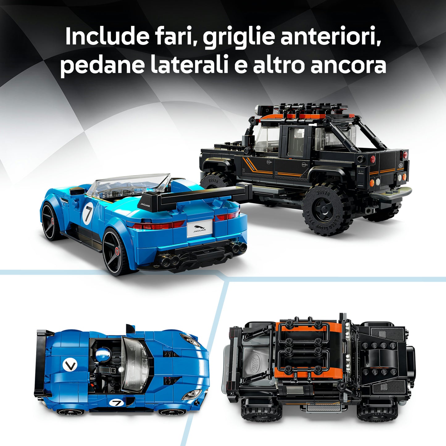 LEGO Speed Champions 77264 Jaguar Project 7 e Land Rover Defender, Set con 2 Macchine Giocattolo e 2 Minifigure, Regalo 10+