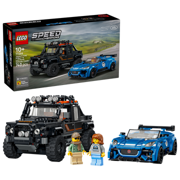 LEGO Speed Champions 77264 Jaguar Project 7 e Land Rover Defender, Set con 2 Macchine Giocattolo e 2 Minifigure, Regalo 10+