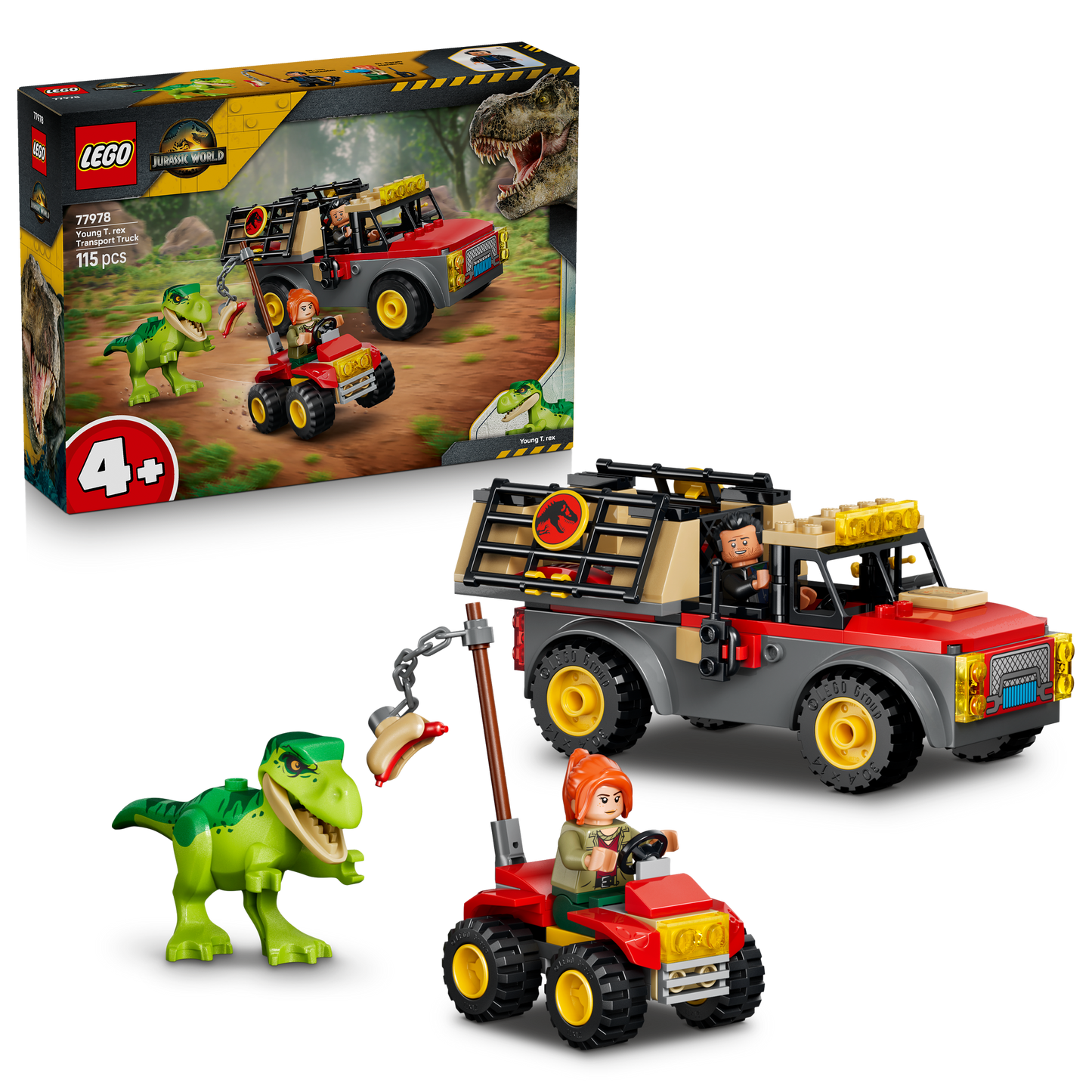 LEGO Jurassic World 77978 Camion da Trasporto per il Giovane T. Rex, Giocattolo con Dinosauro, ATV e 2 Minifigure, Regalo 4+